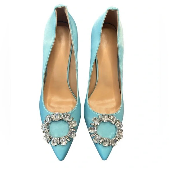 SOLD ***Tiffany blue 4 inch stiletto circular rhinestone buckle embellishment - Picture 3 of 11